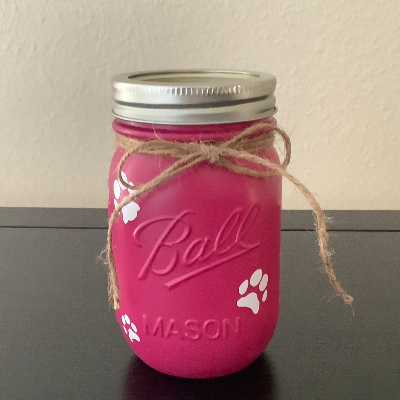 Mason Jar - Pink Small 16 Oz. Regular Mouth White Paws