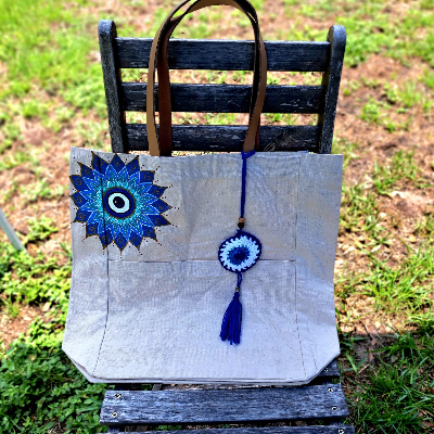 Mandala Greek Evil Eye Blue White Tote Bag