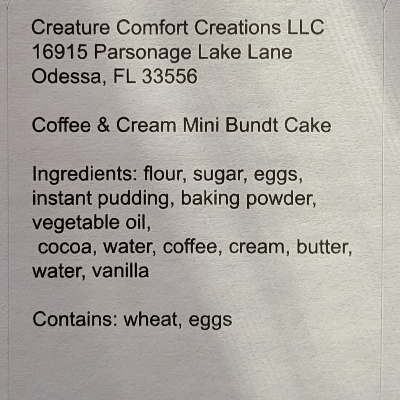 Chocolate Coffee & Cream Mini Bundt Cake (2 Per Order)