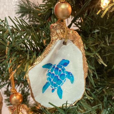 Oyster Shell Ornament - Sea Turtle