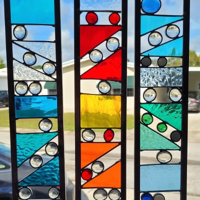 Stained Glass Wind Chimes, Flowers And Panels