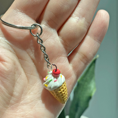 Handmade Polymer Clay Ice Cream Keychain