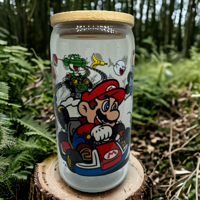 Glass Cup W/ Bamboo Lid And Glass Straw