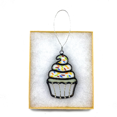 Stained Glass Sprinkle Cupcake Ornament