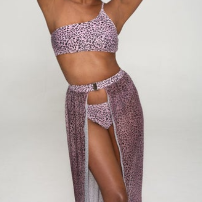 Cheetah Print One Shoulder Bikini With Cover Skirt