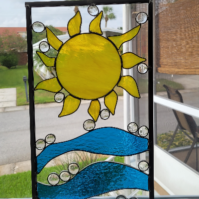 Stained Glass Wind Chimes, Flowers And Panels