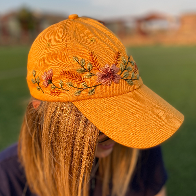 Hand Embroidered Floral Baseball Cap