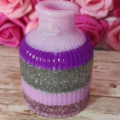 Mini Striped Vase. Neon Purple & Silver Glitter Epoxy Resin
