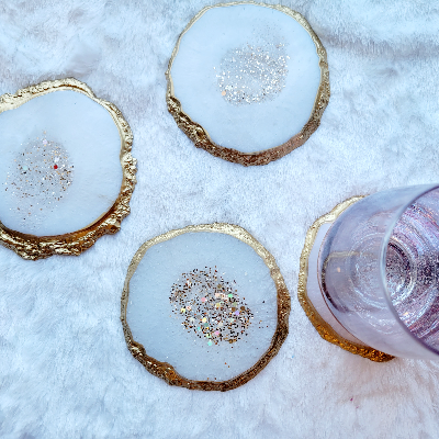 Pearl White Geode Coasters Set Of 4