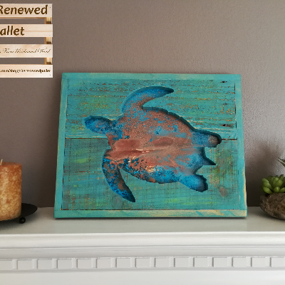 Pallet Wood "Sea Turtle" Cut Out With Patina Copper Inlay