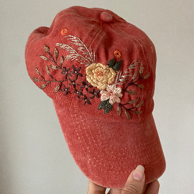 Hand Embroidered Floral Baseball Cap