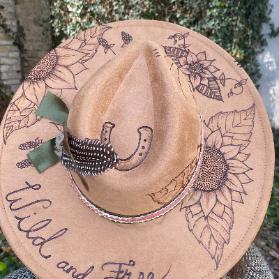 Wild And Free Mountain View Hand Burned Hat