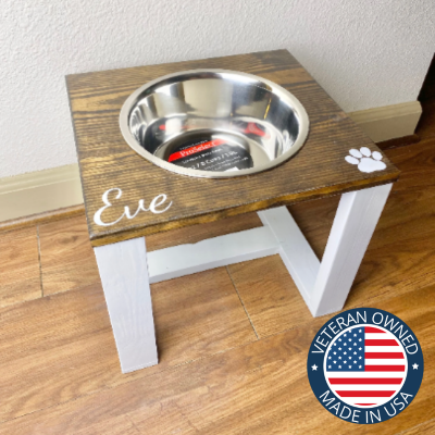 Personalized Elevated Farmhouse Table Raised Dog Feeding Station Stand  w/Bowls