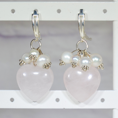 Rose Quartz And Freshwater Pearls Earrings