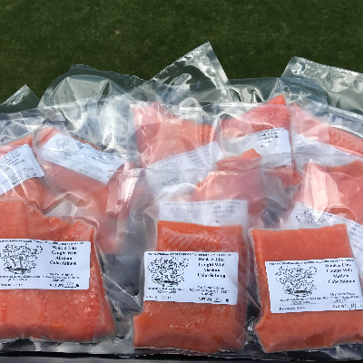 Frozen Wild King And Coho Salmon Portions & Jars Of Smoked Salmon