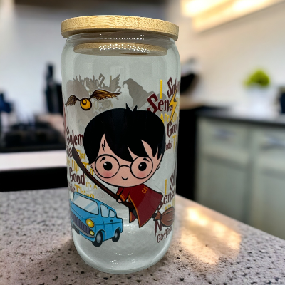 Glass Cup W/ Bamboo Lid And Glass Straw