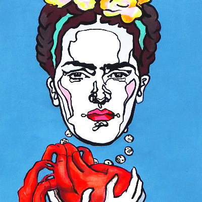 Frida Holding Heart Painting