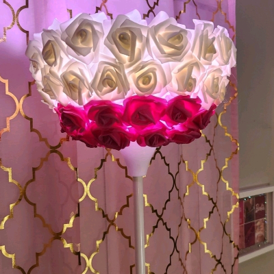 Pink & Ivory Rose White Floor Lamp. Glam Home Decor. Rose Lamp. Makeup Room Decor.