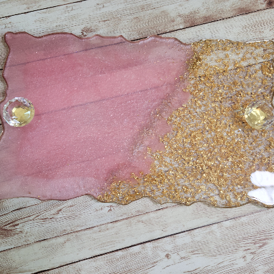 Custom Resin Pink & Gold Foil Serving Tray. Glam Home Decor. Resin Vanity Tray. Housewarming Gift.