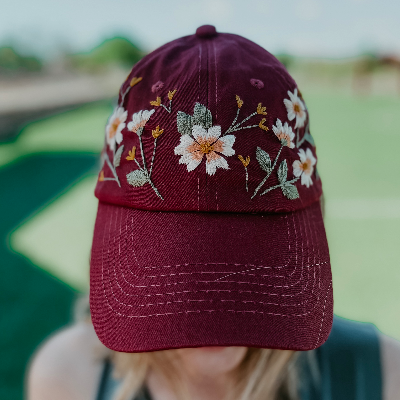 Hand Embroidered Floral Baseball Cap