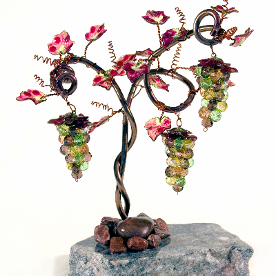 Beaded Wire Tree And Flower Sculptures