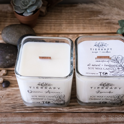 11oz Square Glass Container Candle, Soy Wax, Wooden Wick