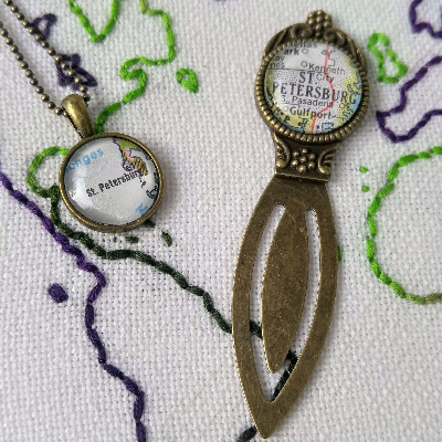 Vintage Map Necklace And Bookmark