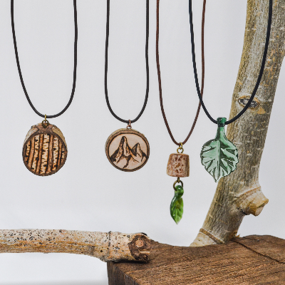 Wood Burned Necklaces And Earrings