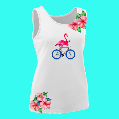 Flamingo Flower Biking Fun Ladies Tank Top