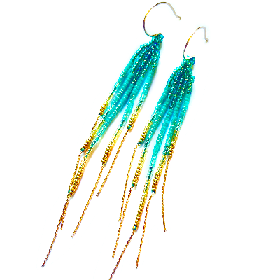 Sea Foam Green Fringe Beadwork Earrings And/Or Lariat Necklace