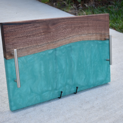Charcuterie / Serving Board With Blue Epoxy & Handles