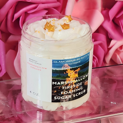 Marshmallow Fireside Bbw Type Whipped Foaming Sugar Scrub. Exfoliating Body Wash & Scrub. All Natural Shea Butter Whipped Soap/Shaving Cream