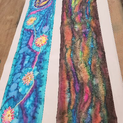 Two Hand-Painted Silk Scarves