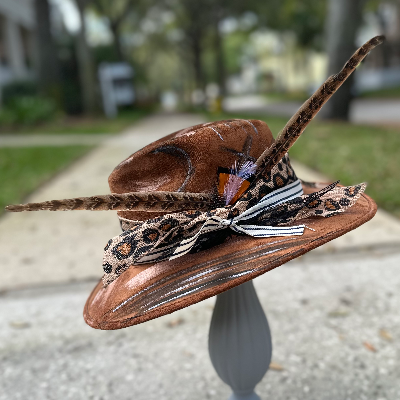 Brown Suede Hand Distressed Hat