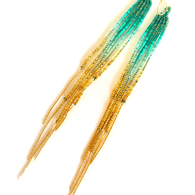 Sea Foam Green Fringe Beadwork Earrings And/Or Lariat Necklace