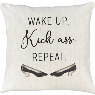 Hand-Printed Kick Ass Pillow | Linen Look Accent Throw Pillow
