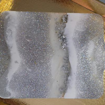 Silver, Pearl, & White With Silver Foil Resin Cutting Board. Resin Charcuterie Board. Glam Serving Tray. Home Decor