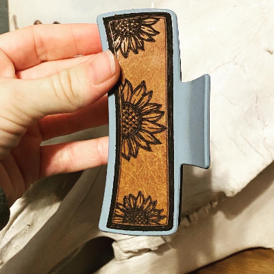 Hand Burned Sunflower King Claw Clip
