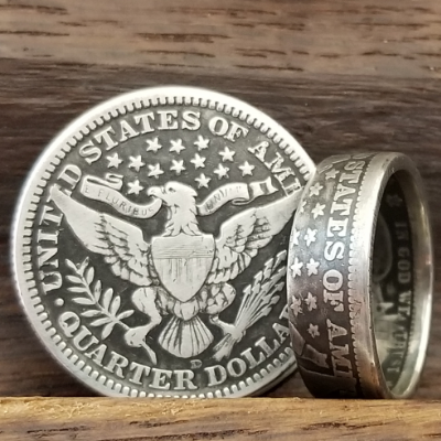 Antique Silver Quarter Coin Ring (Barber)