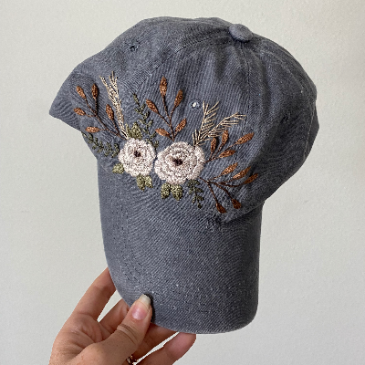 Hand Embroidered Floral Baseball Cap