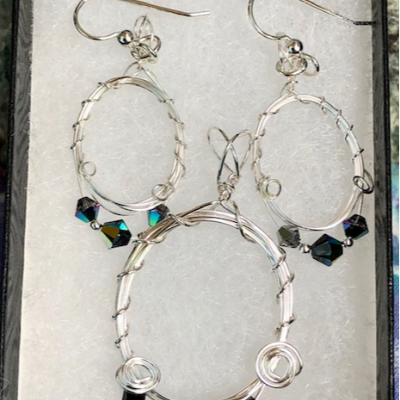 Boho Sterling Silver And Swarovski Crystal Pendant & Earrings