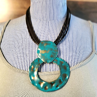 Teal Stained Hoop Necklace