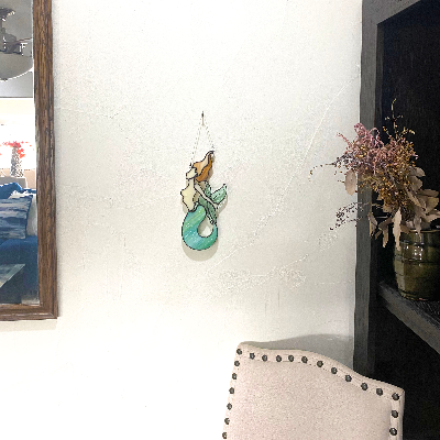 Stained Glass Tail-Holding Mermaid Suncatcher