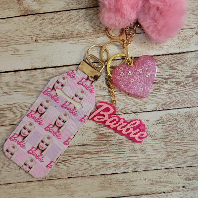 Barbie Silicone Ring Heart Pom Pom Keychain With Lipstick Holder 0