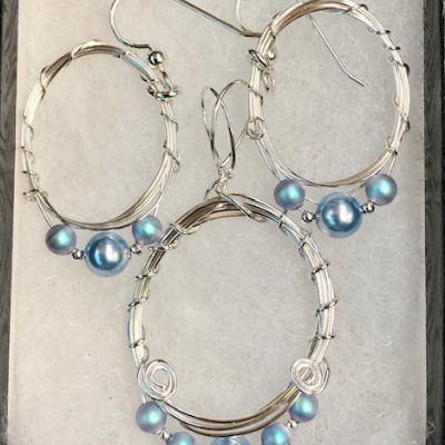Boho Sterling Silver Pendant & Earrings With Swarovski "Pearls"