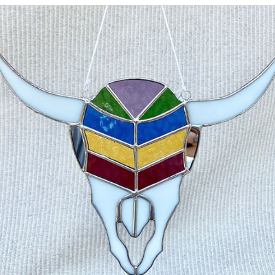 Stained Glass Cow Skull
