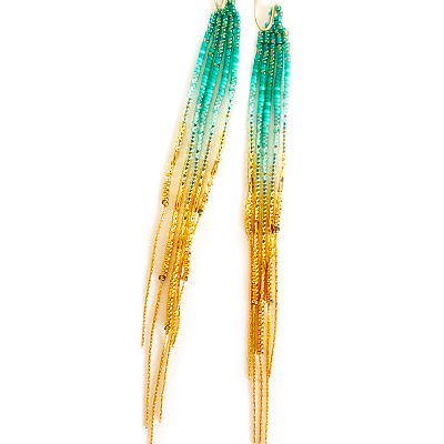 Sea Foam Green Fringe Beadwork Earrings And/Or Lariat Necklace