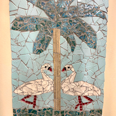 Mosaic Tile Artwork - Twin Flamingos