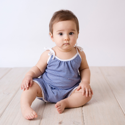 Baby Romper, Organic Cotton, Blue And White Stripes Print