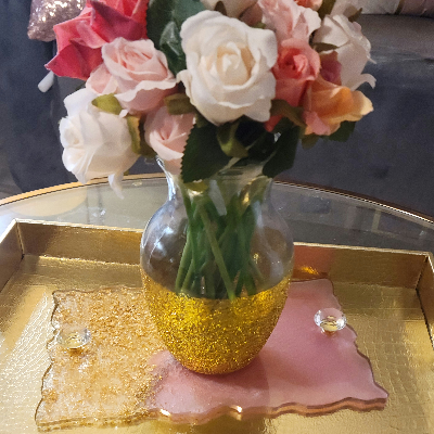 Custom Resin Pink & Gold Foil Serving Tray. Glam Home Decor. Resin Vanity Tray. Housewarming Gift.